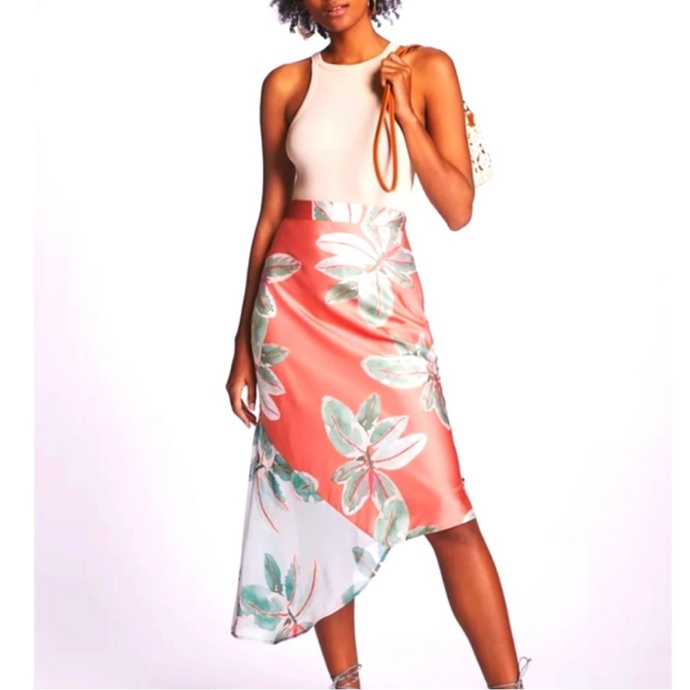 Hutch Anthropologie asymmetrical hem midi skirt tropical